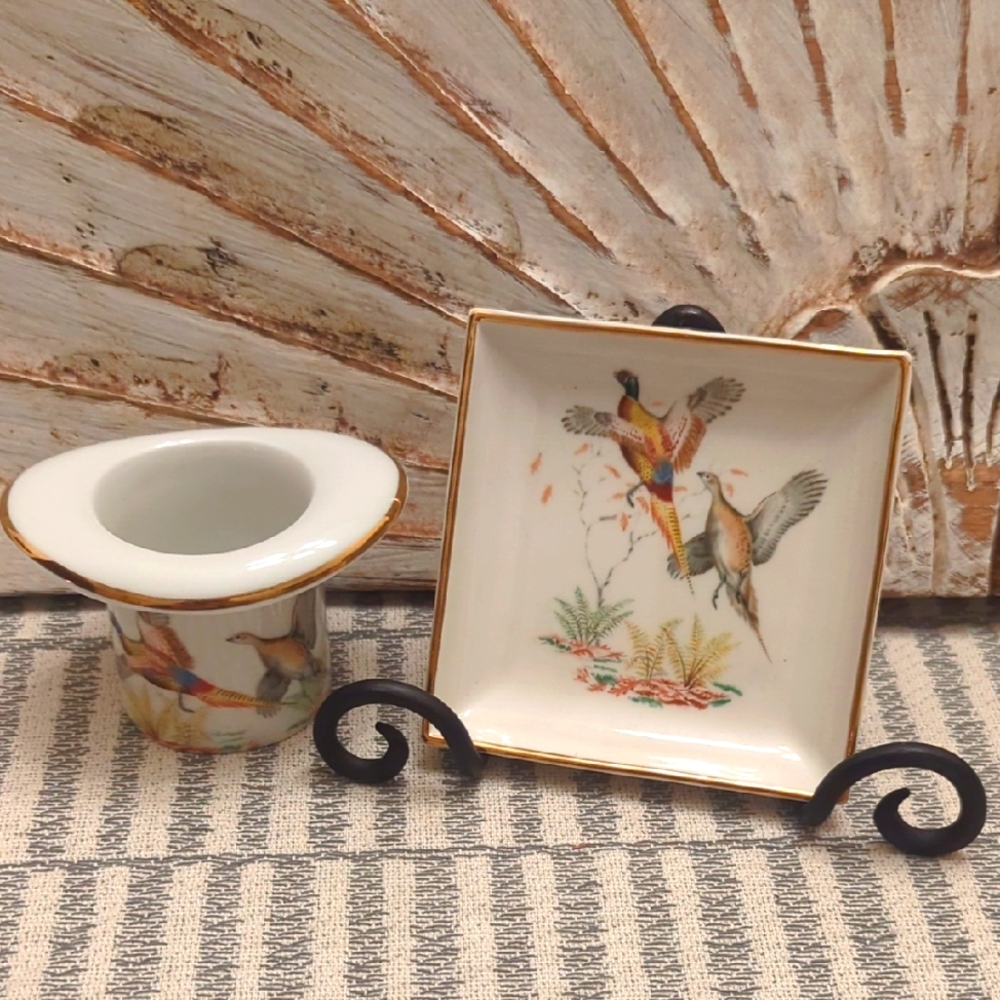 Rare Find! Vintage Porcelaine de Paris France Miniature Top Hat Vase & Pin Dish